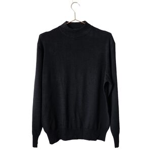BIELLA BLACK 100% Merino Wool mockneck knit sweater shirt in‎ black minimalist M